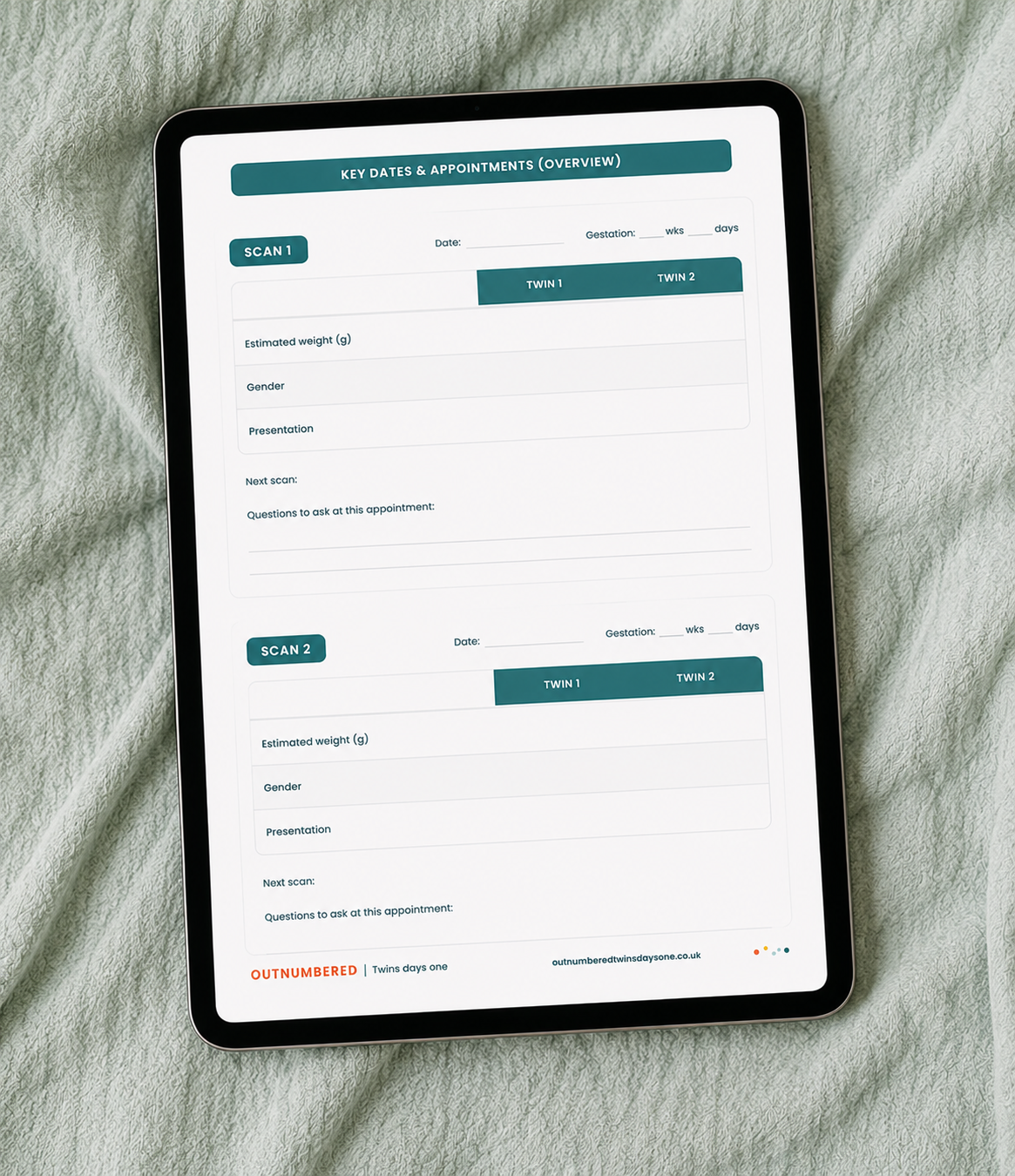Twin Pregnancy Appointment & Scan Tracker